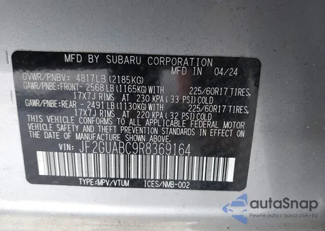 2024 Subaru Crosstrek from USA, damaged, VIN JF2GUABC9R8369164